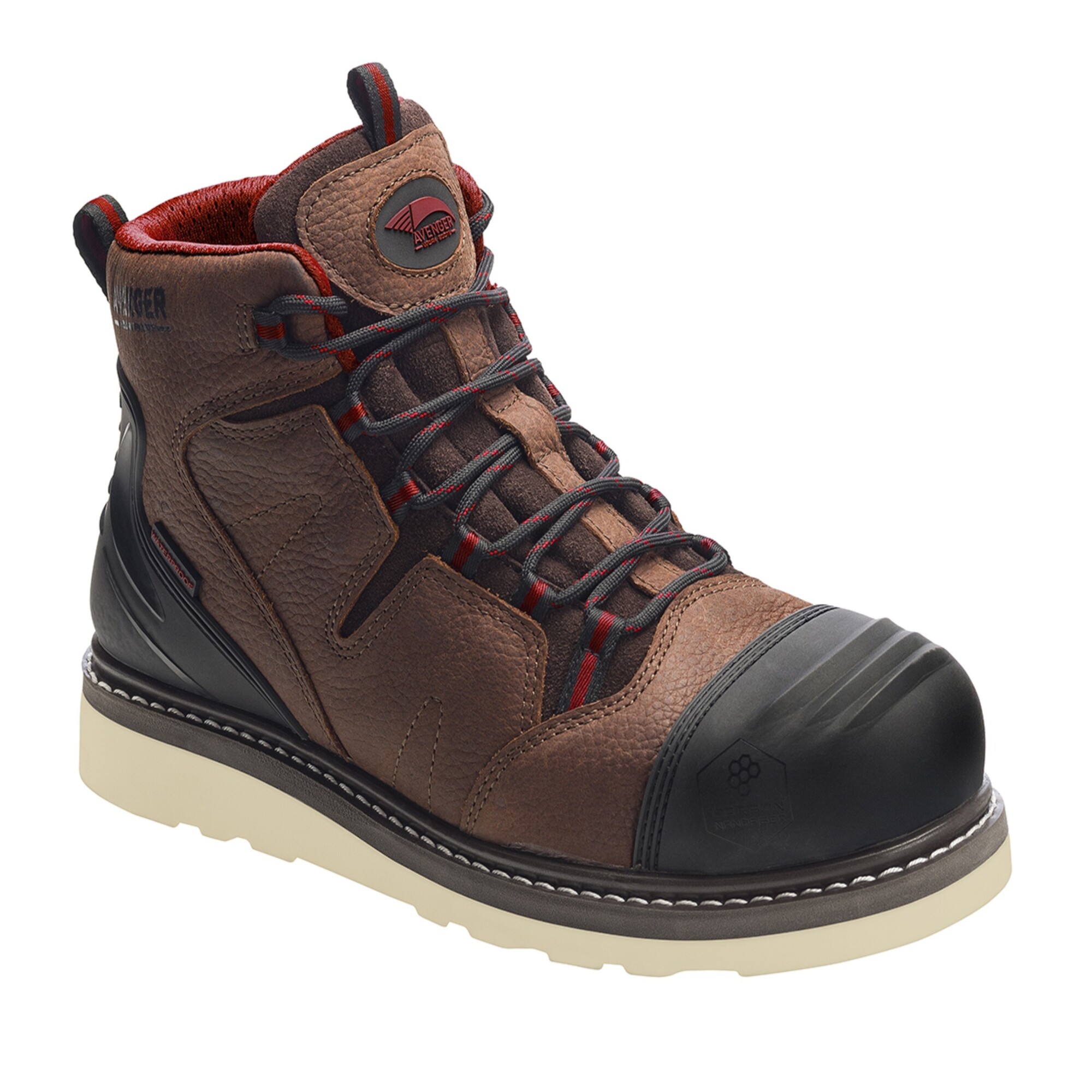 Avenger Men's Work Boots — Carbon Nano-Fiber Toe, Wedge Sole, Breathable Lining, Brown/Black/Tan, Size 14 Wide, Model# A7506-14W